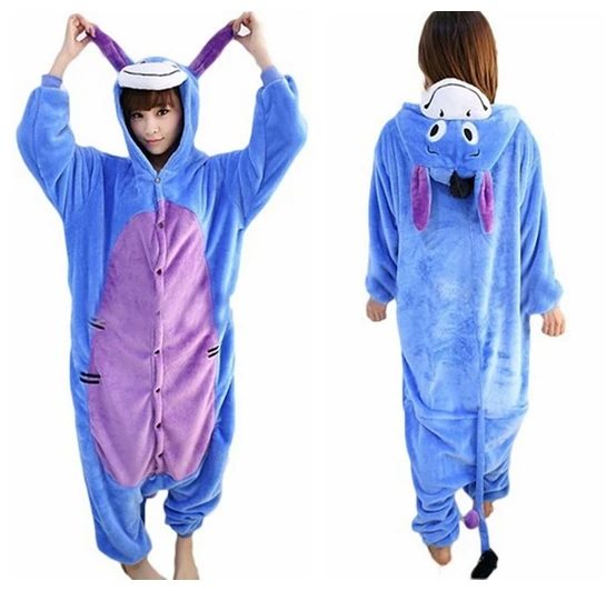 Eeyore Ослик один предмет пижама костюмы для взрослых фланелевые Мультяшные