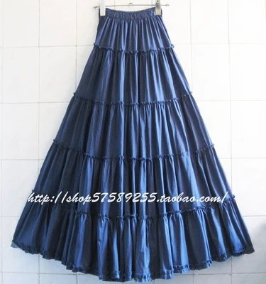 dark blue Богемные женские длинные пляжные юбки больших размеров, летняя пляжная юбка с оборками для девушек, женские хлопковые юбки, Женская однотонная повседневная юбка - Цвет: dark blue