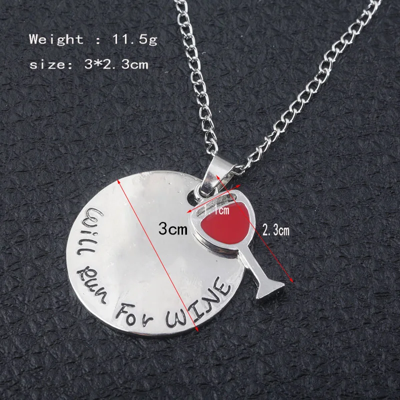 NEW Arrival Red wine glass Necklace letter&quotwill run for wine&quot necklace Women jewelry | Украшения и аксессуары
