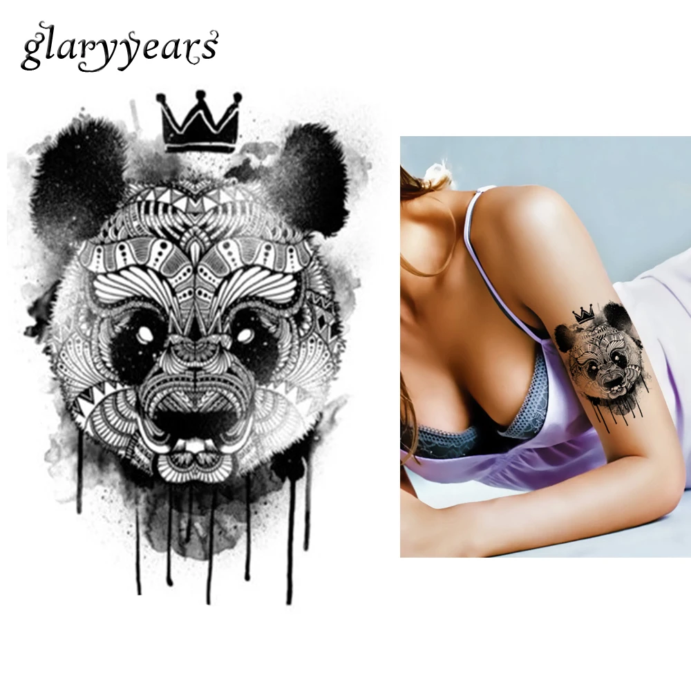 1 шт. черная водостойкая Татуировка панда|tattoo skull|tattoo blacktattoo white |