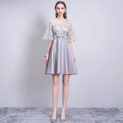 ASL53# серый цвет шампанского Розовый Короткие платья для невесты кружево новая сестренка группа брачный банкет Выпускной платье для девочек - Цвет: Grey 93