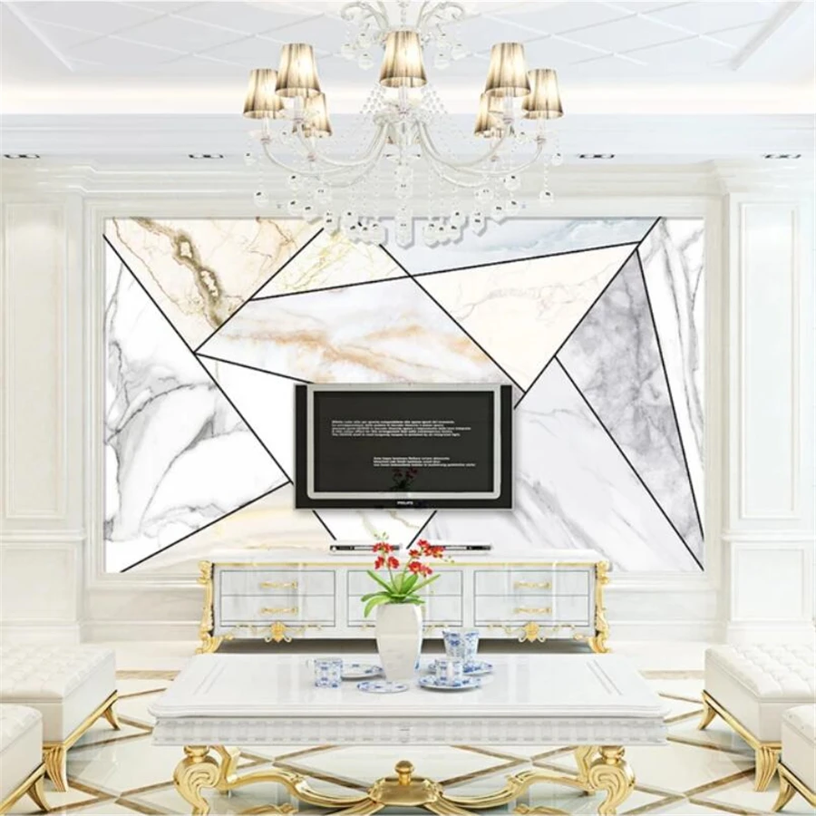 Custom wallpaper 3d mural stereo modern minimalist geometric marble mosaic sofa background wall papers home decor | Строительство и