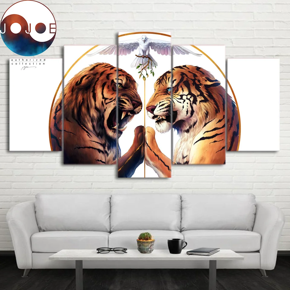 

Мир от JoJoesArt HD печать 5 шт. Холст Искусство Два тигра холст картины для гостиной живопись-постер CU-3096C