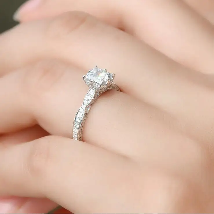Женское кольцо из серебра 925 пробы с фианитом размеры 4 11|ring size|band ringprincess cut |