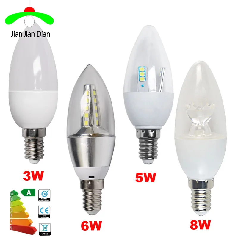 6 шт E14 E27 E12 B15 B22 светодиодный лампы в форме свечи лампы 8W 6W 5W 3W AC110-240V Edison винтовая люстра лампа дневной белый/теплый белый