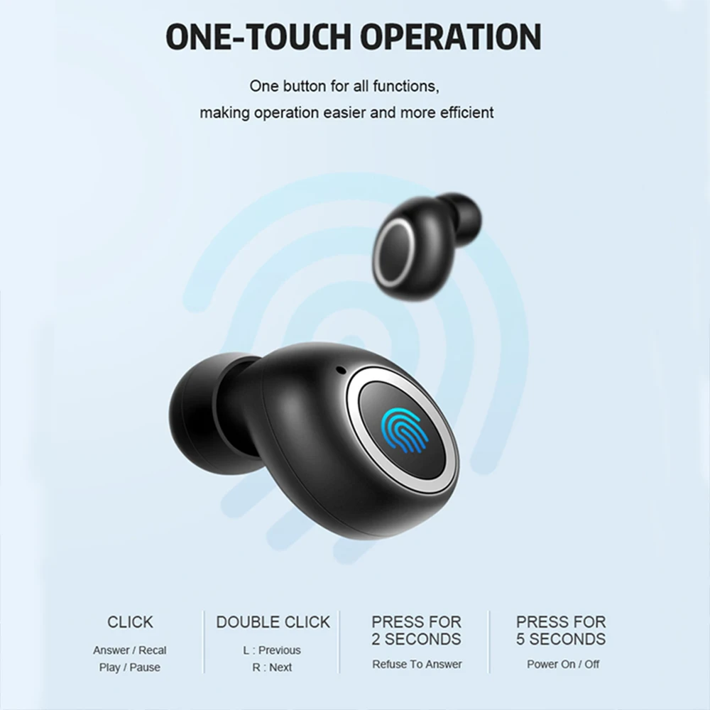 Bluetooth Earphones 5.0 TWS Mini Wireless Headsets 3D Stereo Bass Earbuds Touch Control Portable Earphones with Charging Box