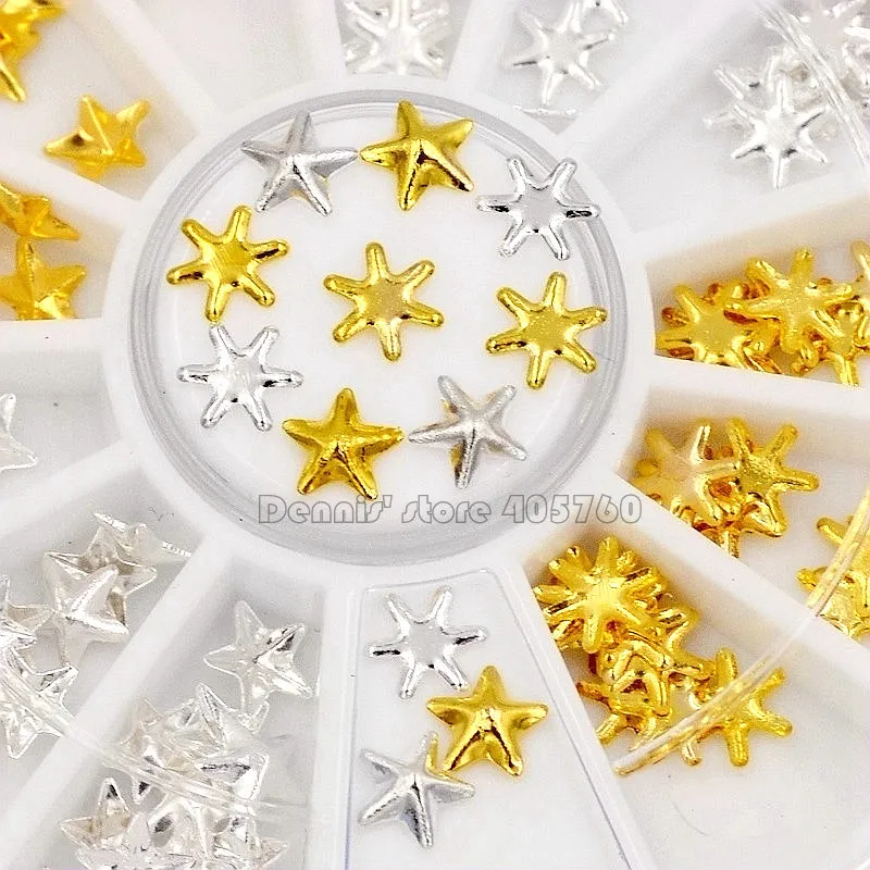 

Mix Gold Silver Pentagram Six-Pointed Stars Metal Nail Art Rhinestones Decorations DIY Salon Wheel