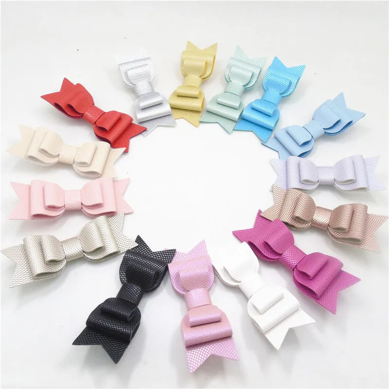 

15pcs/lot 9cm Three-Layer Textured Bow Hair Clip Swallow Tailed Faux Leather Bowknot Barrette Teen and Kids Fluorescent Hairpin