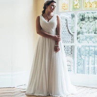 beach wedding dresses v neck wedding gown chiffon a line white tulle sexy simple custom made bridal gown with beaded sashes