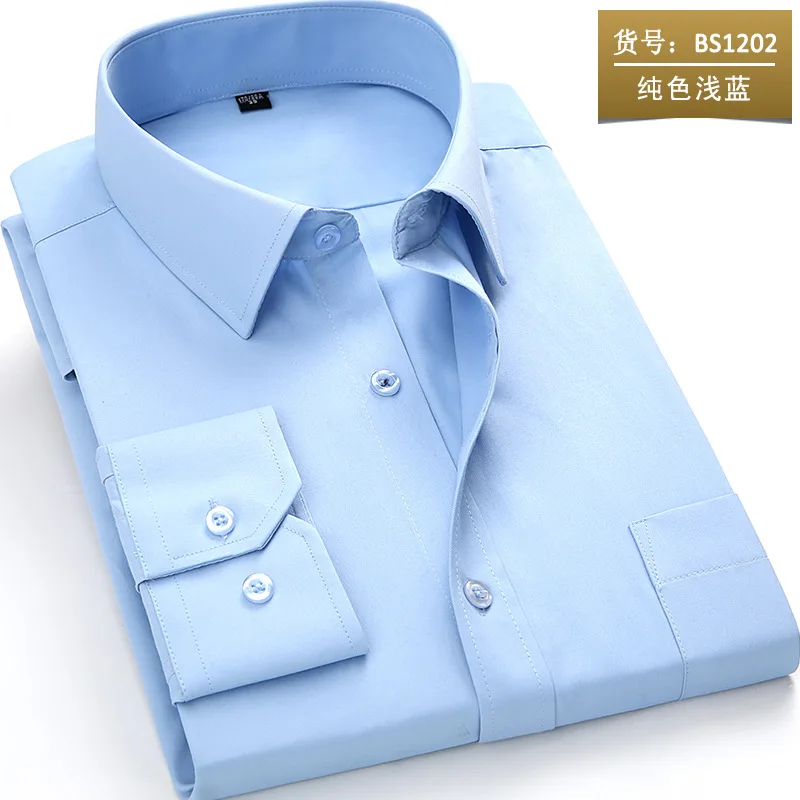 BS1202 light blue Классическая полосатая однотонная мужская рубашка большого размера 5XL 6XL 7XL 8XL белая мужская рубашка с длинным рукавом мужская одежда camisa masculina - Цвет: BS1202 light blue