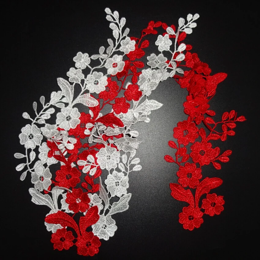 2pairs red and off white Small Flower wedding lace applique 34*10cm BJ0088 | Дом и сад