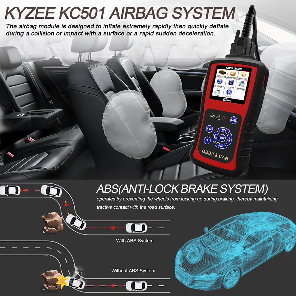 KZYEE KC501 OBD2 диагностический инструмент для двигателя/ABS/подушки безопасности/SRS