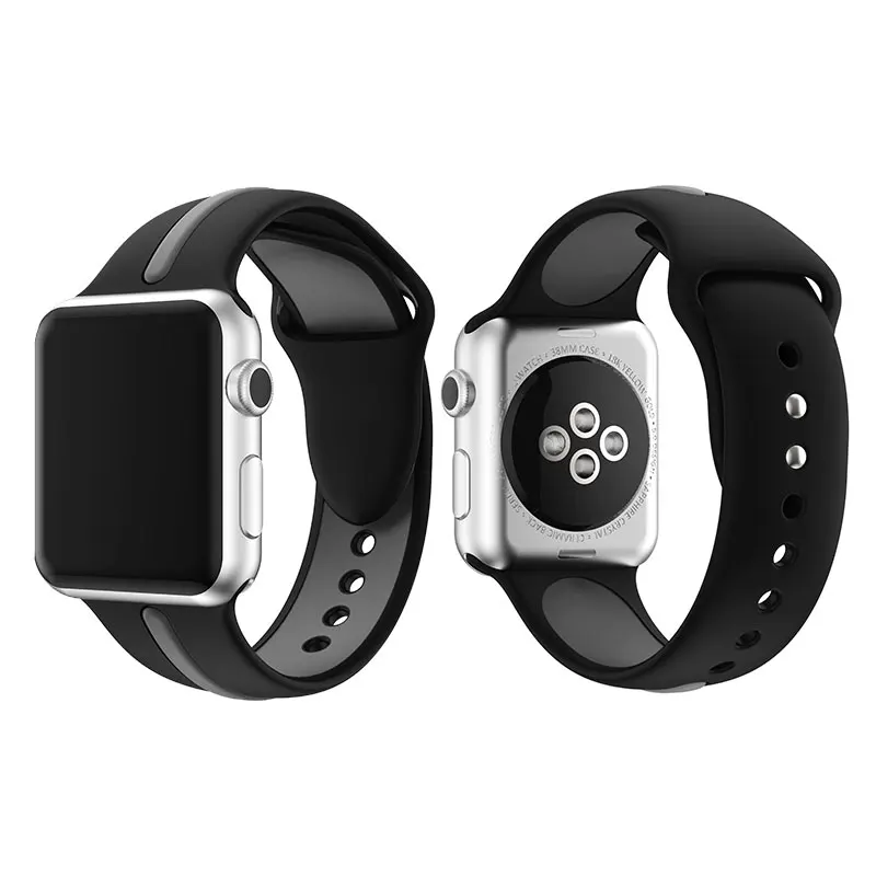Black Gray Полосатый силиконовый ремешок для Apple Watch Sport Correa Loop Band Замена для iwatch IOS Smartwatch Браслет серии 4/3/2/1 - Цвет: Black Gray