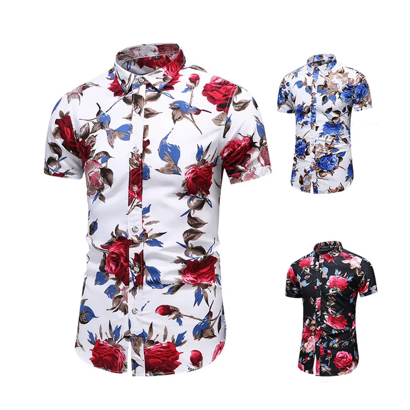 Мужская Летняя гавайская рубашка Повседневная пляжная с коротким рукавом и