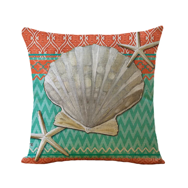 4 pcs lot Linen Blend Marine Sea Shell Pattern Throw Cushion Cover for Couch Capa De Almofada Bedding Ocean Decoration | Дом и сад