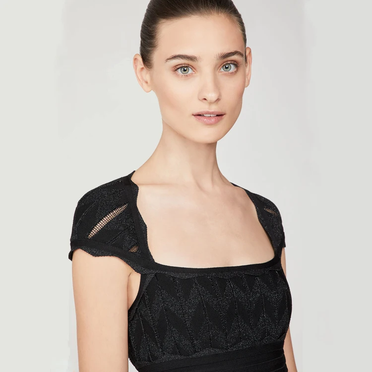 

2019 New Women black square collar short sleeve Bodycon Celebrity evening Party vestidos Bandage dresses wholesale