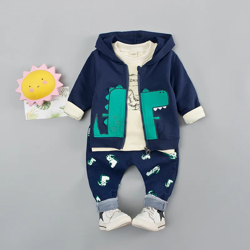 YYM long Navy Демисезонный детская футболка для девочек и мальчиков модные Костюмы пальто с капюшоном 3 шт./компл., Одежда для младенцев комплект одежды для малышей, костюмы Хлопковые фирменные Носки спортивные костюмы - Цвет: YYM long Navy