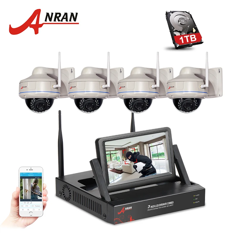 ANRAN 4CH HD 960 P WI FI NVR 7'LCD монитор 1 0 мегапиксельная Открытый безопасности