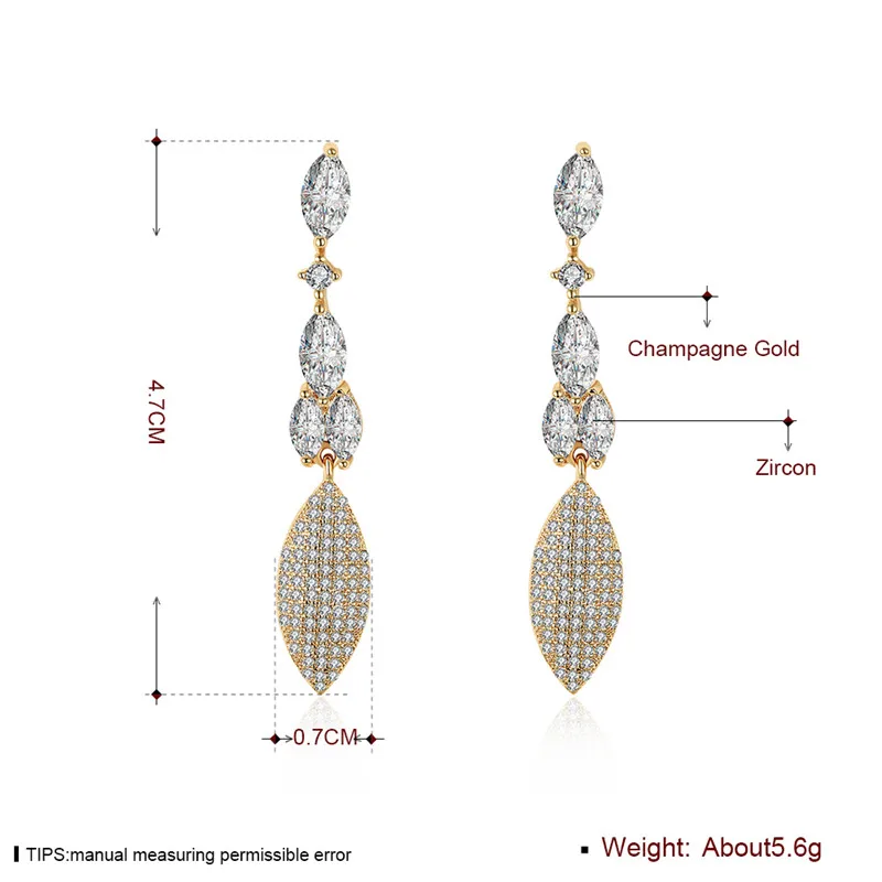 Fashion Romantic Luxury Plant Drop Earring With AAA CZ Champagne Dangle Jewelry For Women | Украшения и аксессуары