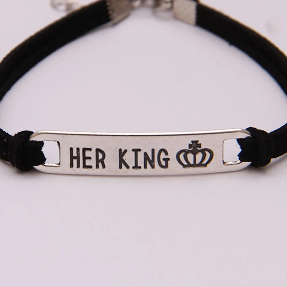Браслет из нержавеющей стали с надписью «Her King His queen», ювелирные изделия, очаровательный браслет с узором в виде короны, ювелирные изделия для влюбленных пар