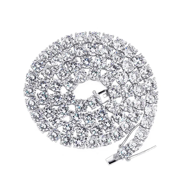 Silver JINAO New 925 Sterling Silver 4mm and 6mm Men's Necklace Bling CZ Iced Out Hip Hop Jewelry Link Tennis Chain For Gift - Окраска металла: Silver
