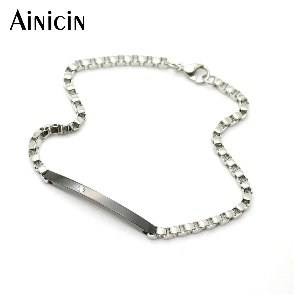 

5pcs New Arrival 4mm Box Chain Blue Color Vacuum Plating Fashion Men and Women Bracelets Christmas Gift