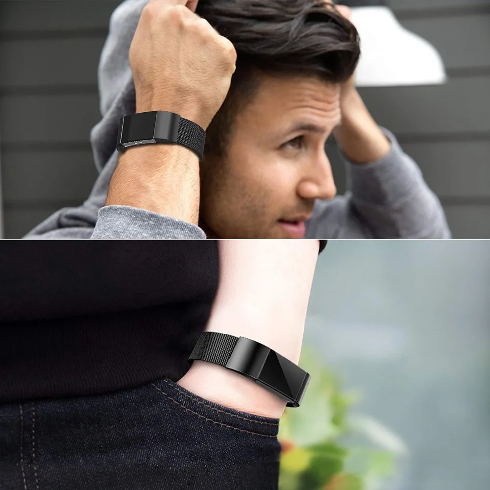 Миланские магнитные металлические браслеты для Fitbit Charge 2 из нержавеющей стали, заменяющие мужские Т-браслеты, маленькие и большие для победителей мужчин 9,6