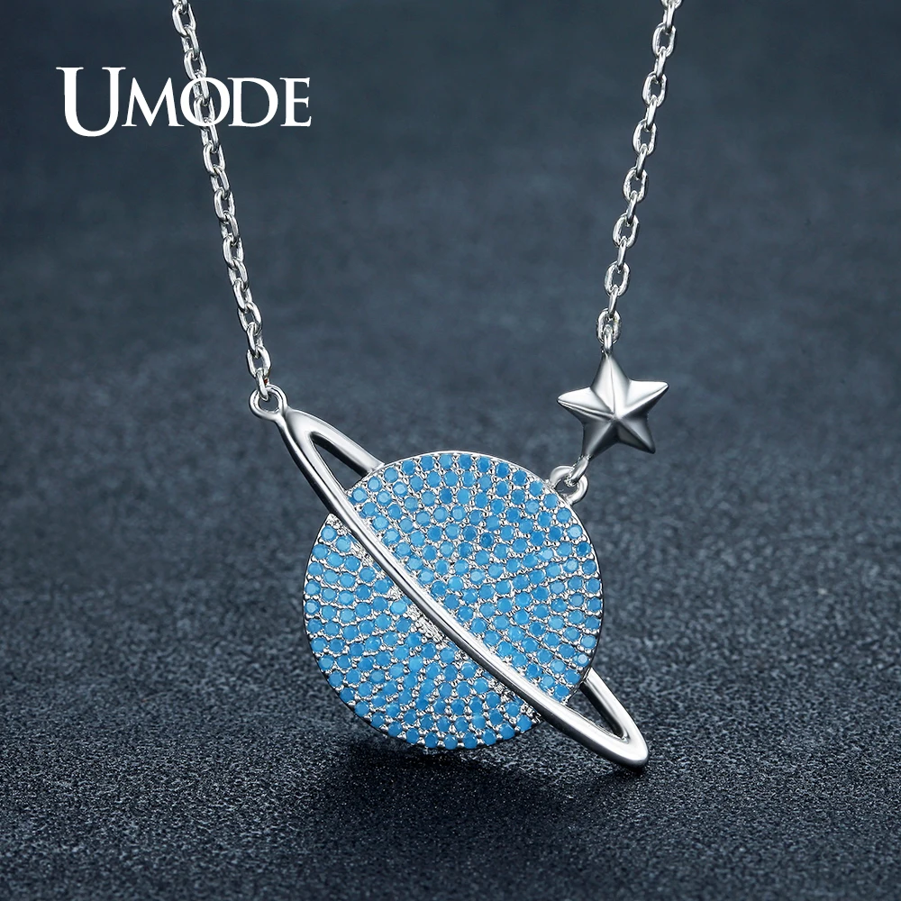 Ожерелье женское UMODE с круглой подвеской в виде озера синего кристалла планеты