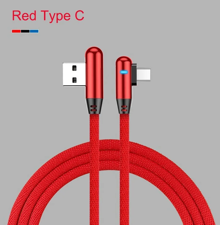 Type C Micro USB 90 градусов быстрая зарядка usb c кабель type-c кабель для передачи данных USB-C для samsung S8 S9 Note 8 нагнетатель для huawei P20 - Цвет: For Tpye-C Red