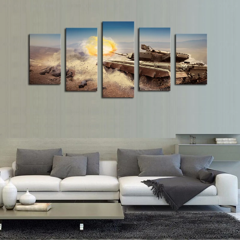 Без рамки 5 панелей современный Танк HD картина холст печать Картина Настенная