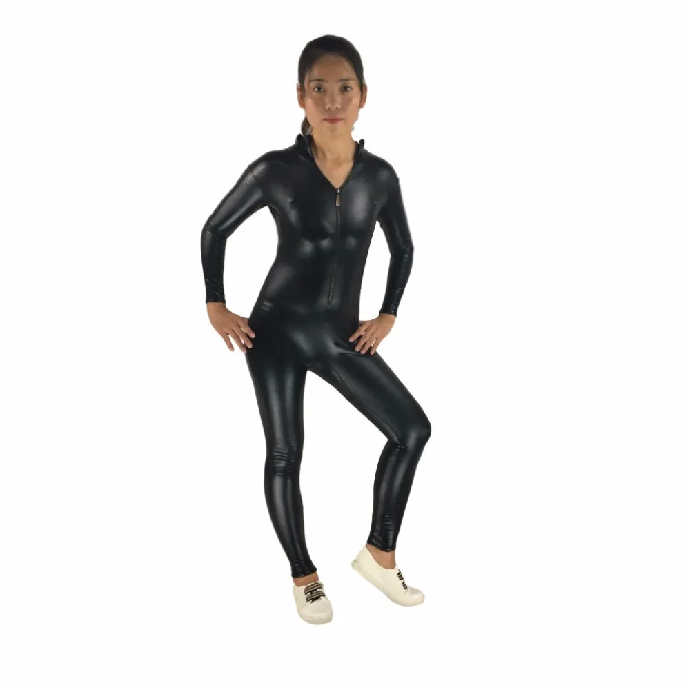 Женский костюм Зентаи с длинным рукавом блестящий металлический молнией спереди