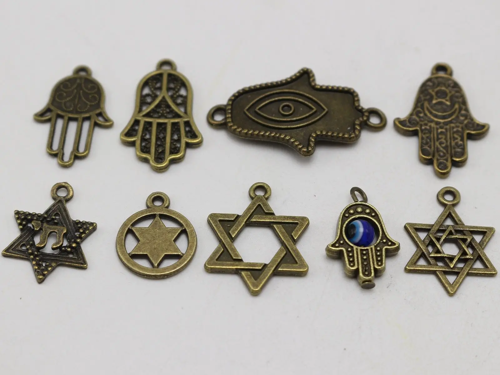 40 бронзовых шармов Kabbalah с синим глазом Hamsa ручная подвеска Звезда Давида|hand of