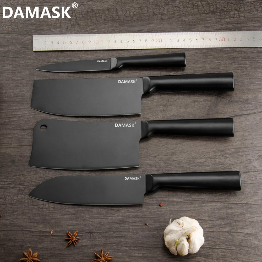 DAMASK набор кухонных ножей из нержавеющей стали черный цвет для мясника Nakiri 4Cr14mov