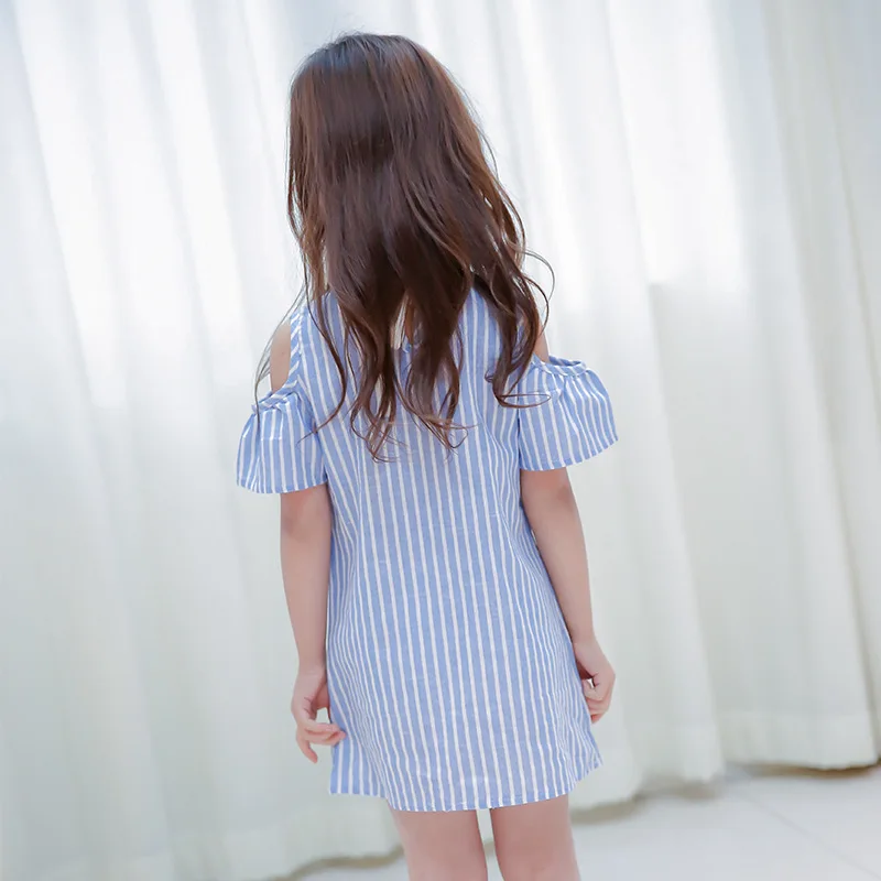 Cute Baby Girl Plaid Dresses Hot Summer Toddler Kids Girls Clothes Blue Striped Off-shoulder Party Gown Formal Dress | Детская одежда и