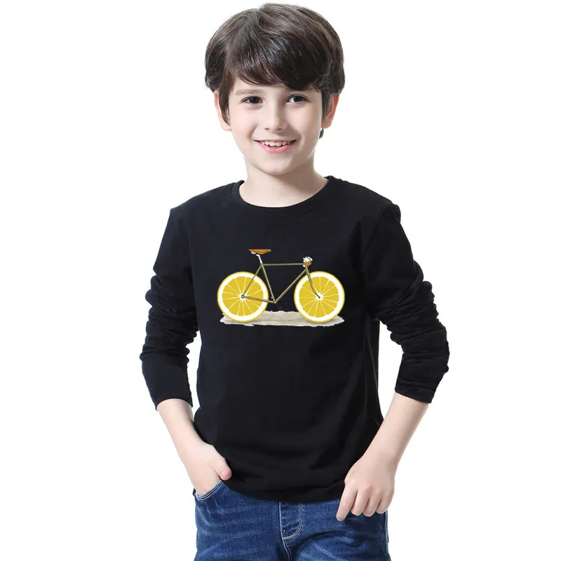 

Creative Lemon Bikes Print Long Sleeve Cotton Fashion Kids T-shirt Boys T Shirt Spring O-neck Casual Girls Tees Size 6 8 10 12