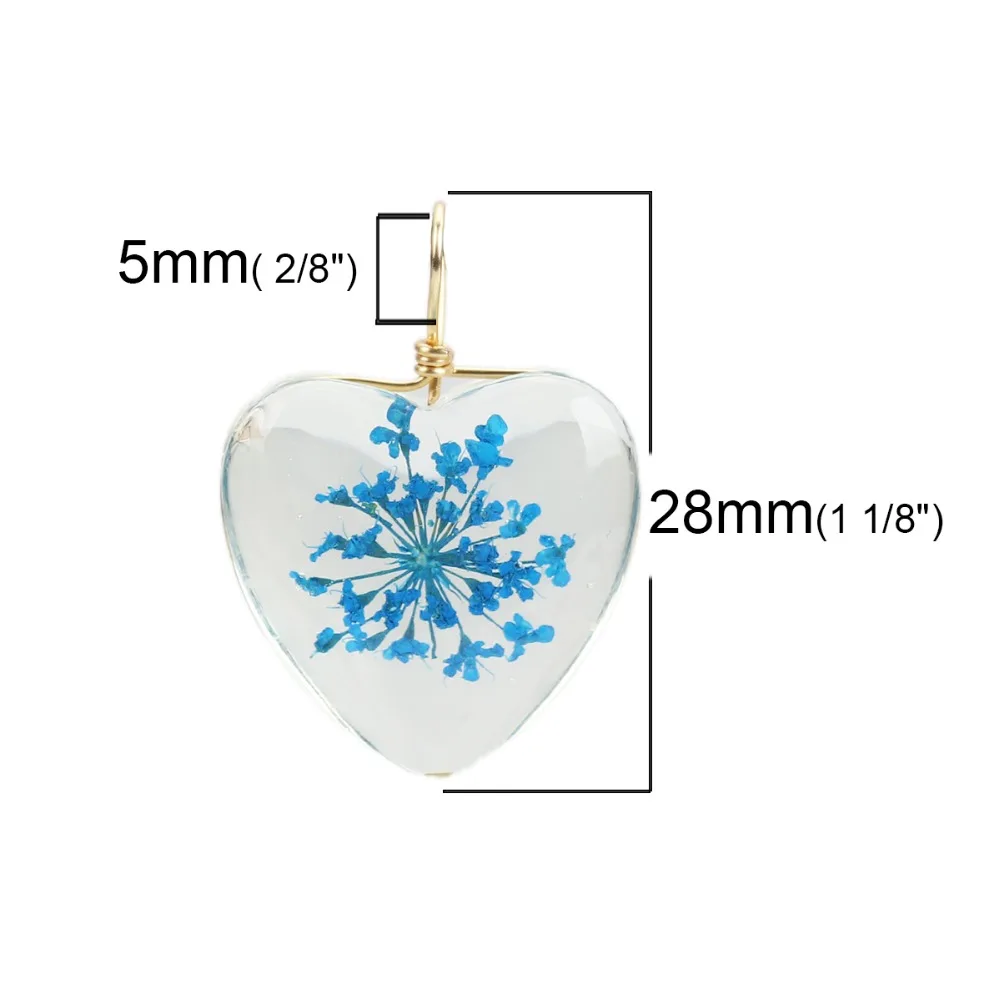 DoreenBeads стеклянный и сушеный цветок Подвески кулон сердце розовый Красочный