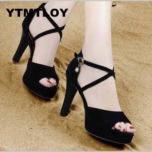 Womanhigh каблуке вечерние Ремешок на щиколотке Летние сандалии в гладиаторском Zapatos Mujer высокий толстый каблук