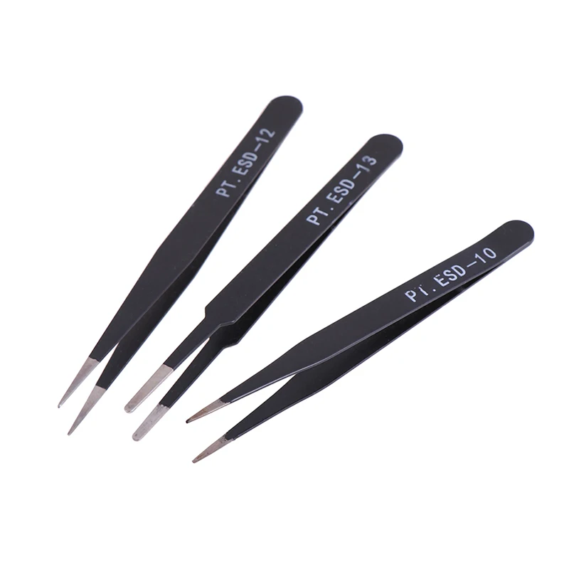 6PCS OR 2PCS DIY Tool Black Anti-static Straight Tip Forceps Precision Soldering Curved Tweezers Electronic ESD | Инструменты