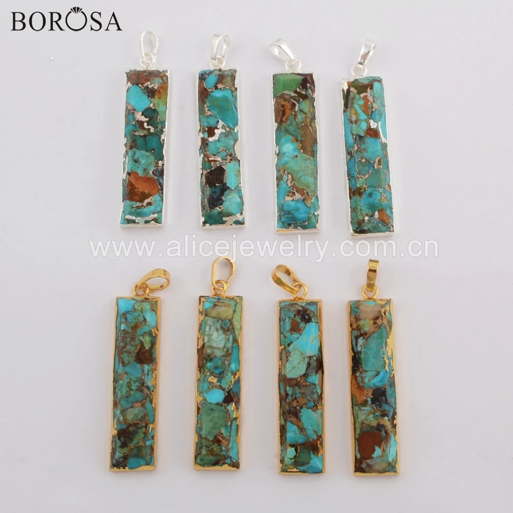 BOROSA 5 шт. прямоугольная Золотая медь натуральная бирюза граненый кулон