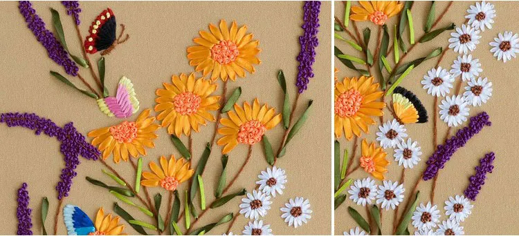 butterfly and flowers stitch kit needlework 3D diamond Ribbon DIY embroidery painting craft gift wall stickers home decor | Дом и сад