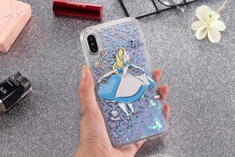 For IPhone 7 6 6S Plus Quicksand Blue Girl Pattern Case Fashion PInk Glitter Stars Cover Hot Sales Cartoon Cinderella Phone |