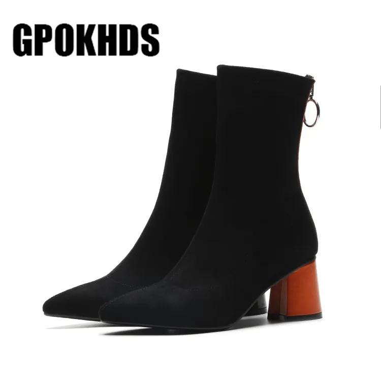 Женские мягкие бархатные ботильоны GPOKHDS зимние короткие ботинки на молнии с