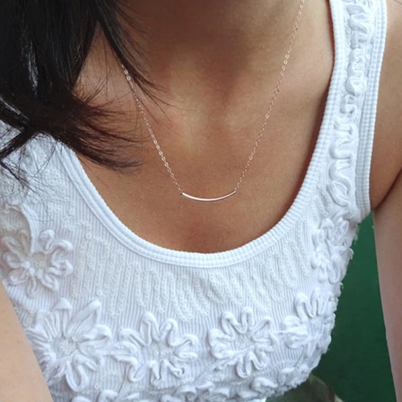 Изогнутое ожерелье серебряная трубка изящная фотосессия XL297|bar necklace|necklace necklacedainty