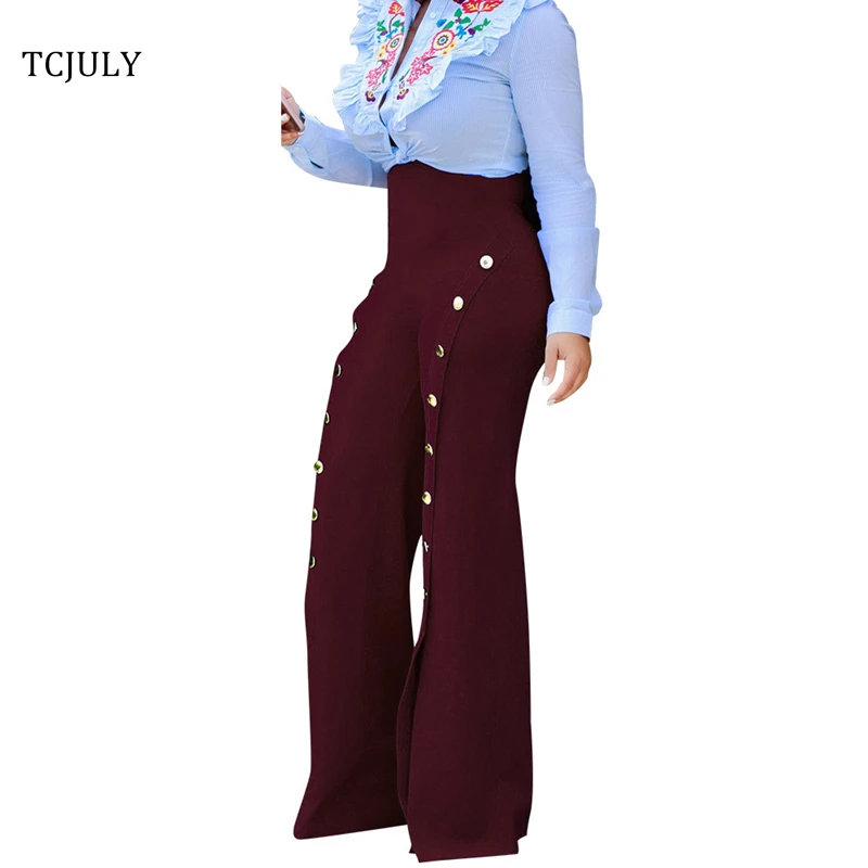 Женские брюки с высокой талией TCJULY облегающие пуговицами и пуш апом|flare pants|women flare