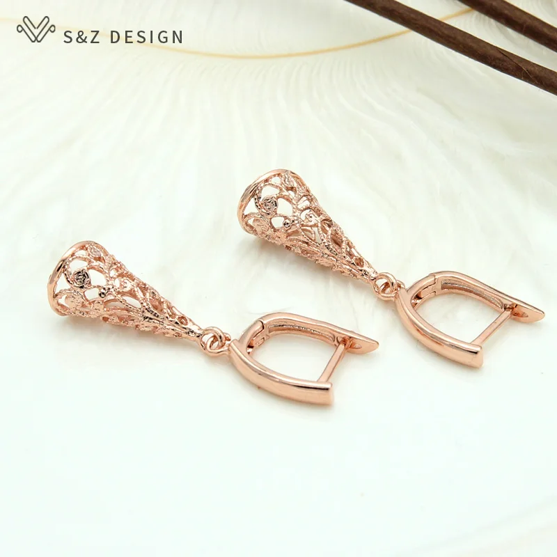 Серьги подвески S & Z с декоративным узором из розового золота 585 пробы в богемном