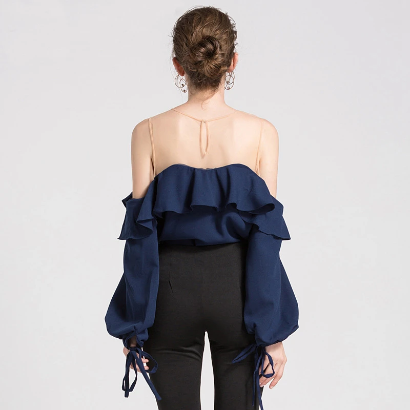 MODA NOVA дизайнер Шифоновая блузка Для женщин пикантные с открытыми плечами Тюль