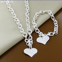 doteffil 925 sterling silver love heart 18 inches chian necklace 8 inch bracelet set for women wedding engagement party jewelry