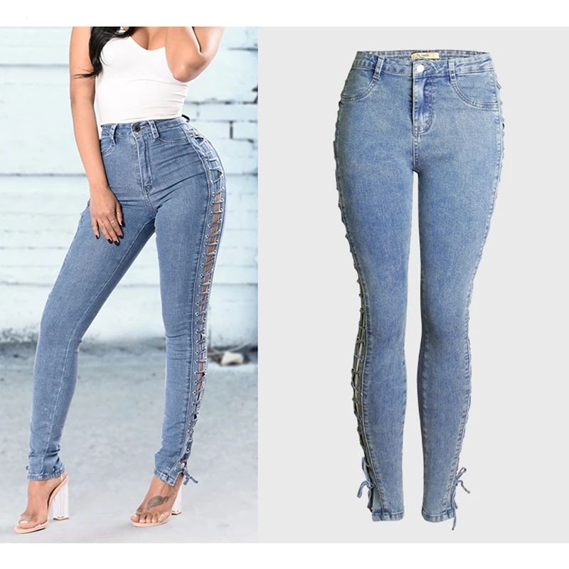 

Sexy jeans woman Streetwear high waist jeans Side Stripe skinny women denim Pencil Pants jean trousers spodnie damskie jeansy