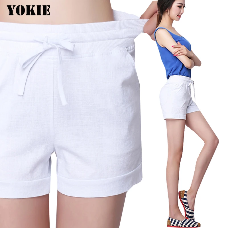 S-3XL шорты с высокой талией женские хлопковые льняные свободные повседневные