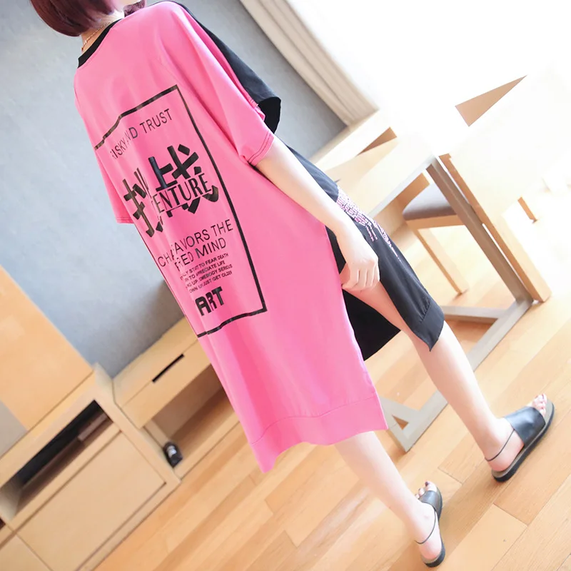 

Large size t-shirt skirt ladies short-sleeved loose long paragraph letters casual 2019 summer new women's clothing